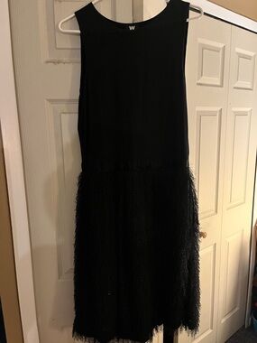 W by Worth Black Sleeveless Feather-Trim Midi Dress
